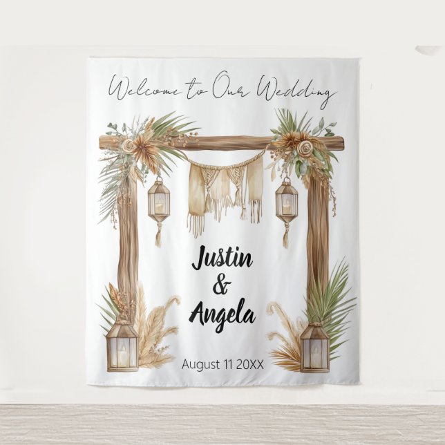 Tapete De Parede Rustic Romance Customizable Wedding Arch Backdrop (Frente)