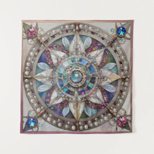 Tapete De Parede Safiras Rosa e Azul Diamantes Pérolas Mandala