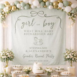 Tapete De Parede Sage Green Gender Reveal Fabric Welcome Sign