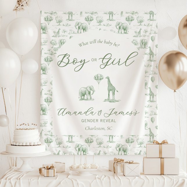 Tapete De Parede Sage Green Gender Revelar Banner Safari Toile (Criador carregado)