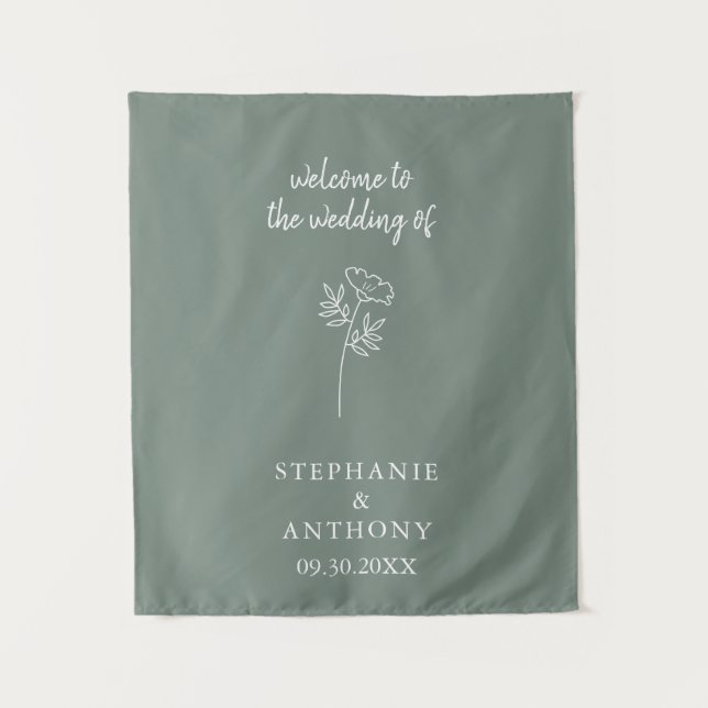 Tapete De Parede Sage Green Wildflower Wedding  (Frente)