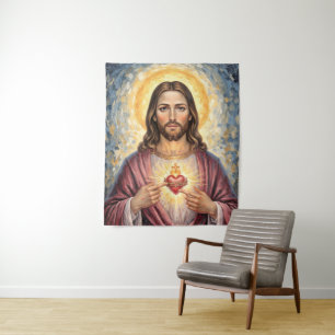 Tapete De Parede Sagrado Coração de Jesus Pintura a Ouro em Moldura