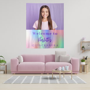 Tapete De Parede Saída do partido Quinceanera com foto holográfica 