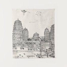 Tapete De Parede Saigon Pagoda Vietnam Cityscape Pen Tinta