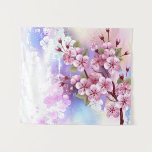 Tapete De Parede Sakura Rosa sobre Fundo de Pintura