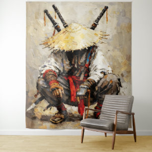 Tapete De Parede Samurai Descansando Espátula Laranja Impasto