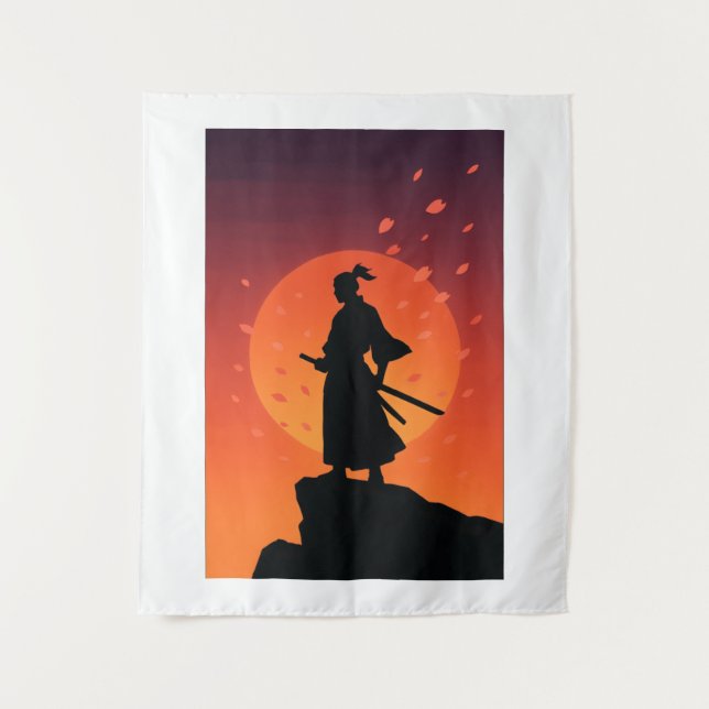 Tapete De Parede Samurai Sunset Tapestry – Bold Minimalist Wall Art (Frente)