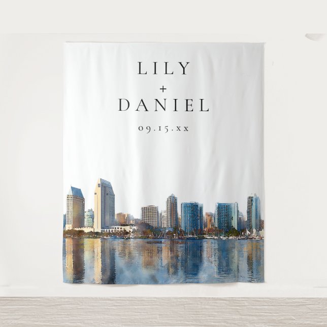 Tapete De Parede San Diego Skyline Wedding Photo Backdrop (Frente)