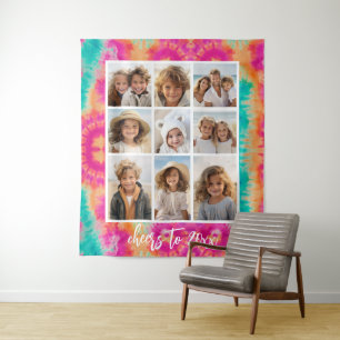 Tapete De Parede Saúde ao Ano Novo Tie-Dye Teal 70s