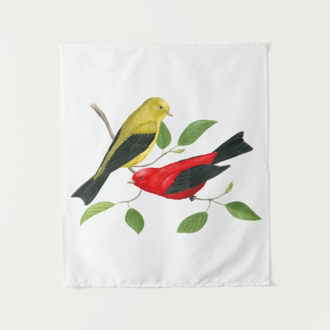 Tapete De Parede Scarlet Tanagers Bird Art (Frente)