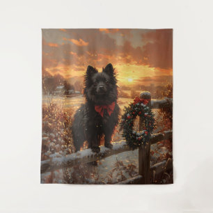 Tapete De Parede Schipperke Dog Rustic Winter Sunset