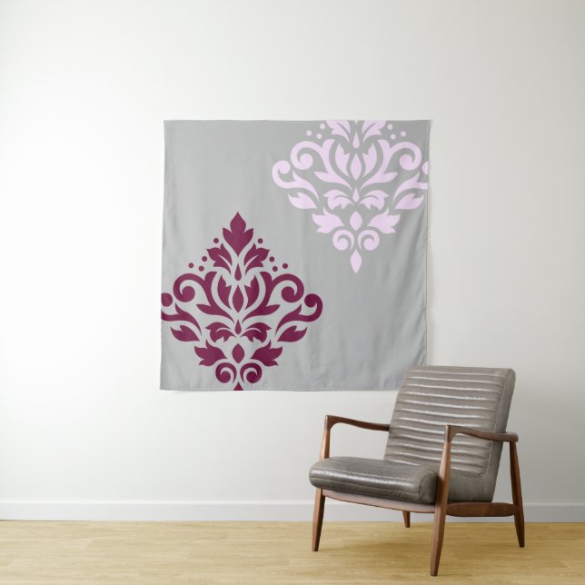 Tapete De Parede Scroll Damask Art I Plum Pink Gray (In Situ)