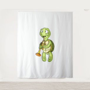 Tapete De Parede Sea Turtle Jogador de Trompete Kids Music Orchestr