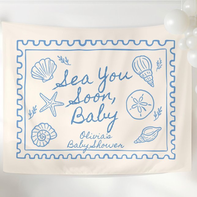Tapete De Parede Sea You Soon Baby Shower Welcome Sign Custom Ocean (Criador carregado)