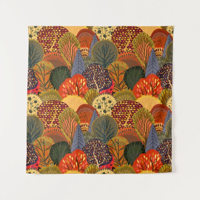 Tapete De Parede Seamless background with stylized autumn trees. Fo (Frente)