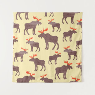 Tapete De Parede Seamless elk pattern. Vintage watercolor moose sil