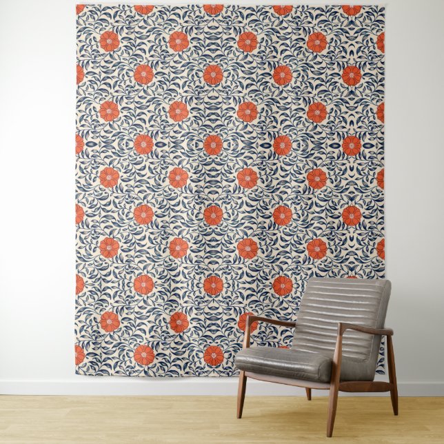 Tapete De Parede Seamless floral pattern with vibrant orange flower (In Situ)