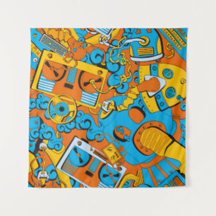 Tapete De Parede Seamless old school pattern, robots and tapes