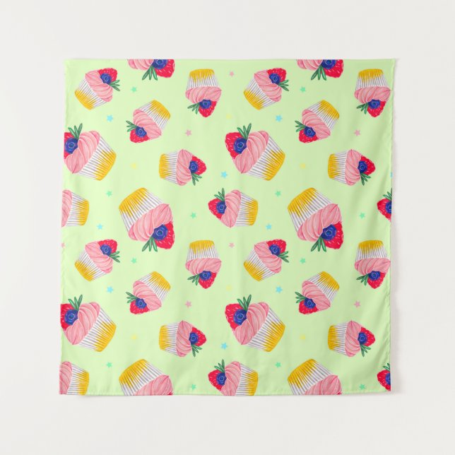 Tapete De Parede Seamless pattern with a cupcake with strawberries  (Frente)