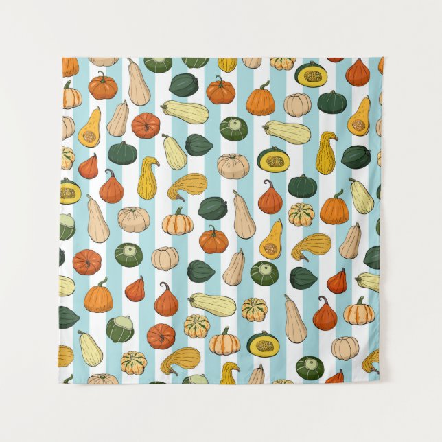 Tapete De Parede Seamless pattern with different hand drawn squashe (Frente)