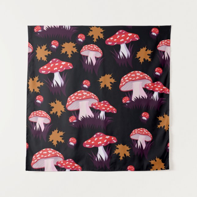 Tapete De Parede Seamless pattern with fly agaric and maple leaves. (Frente)