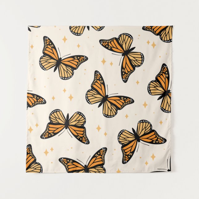 Tapete De Parede Seamless pattern with monarch butterflies. Contemp (Frente)