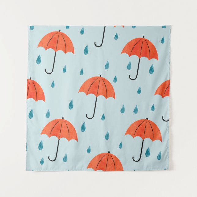 Tapete De Parede Seamless umbrellas and rain drops pattern. Waterco (Frente)