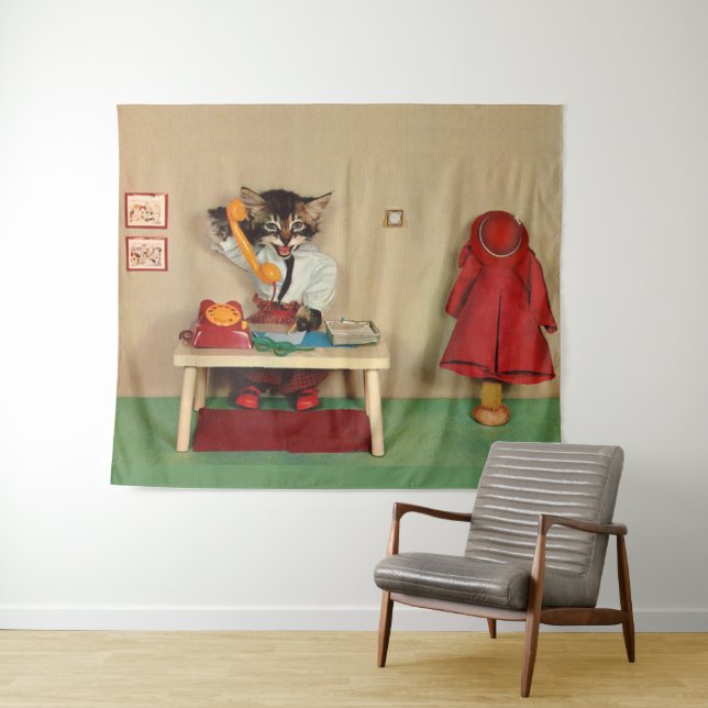 Tapete De Parede secretária do gatinho (In Situ (Horizontal))