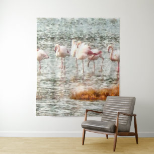 Tapete De Parede Seis Flamingos A Wading Watercolor