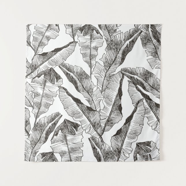 Tapete De Parede Selva Branca Negra: Padrão Vegetal Tropical (Frente)