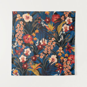 Tapete De Parede Selva Chic: Azul Escuro Exótico.