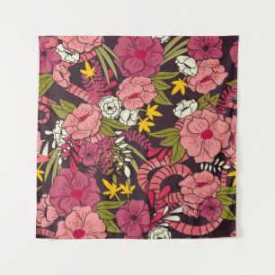 Tapete De Parede Selva floral com padrão cobra, flor tropical
