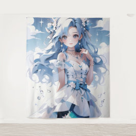 Tapete De Parede Sereia com Cabelo Azul num Vestido Azul