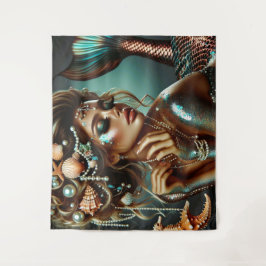 Tapete De Parede Sereia com tesouros marítimos joalharia