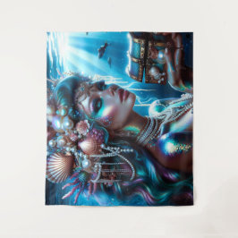 Tapete De Parede Sereia com tesouros marítimos joalharia