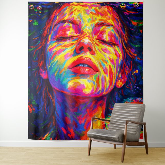 Tapete De Parede Serene Woman Underwater Rainbow Colors Impasto (In Situ)