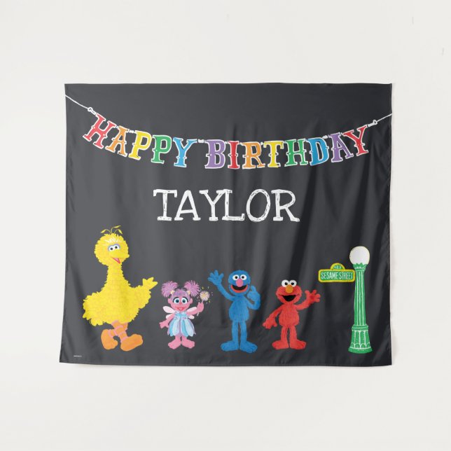 Tapete De Parede Sésame Street Chalkboard Birthday (Frente (Horizontal))