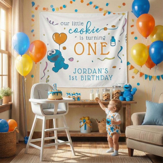 Tapete De Parede Sesame Street | Cookie Monster 1st Birthday (Criador carregado)