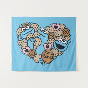 Tapete De Parede Sésamo Sésamo Cookie Monster Doodle Heart