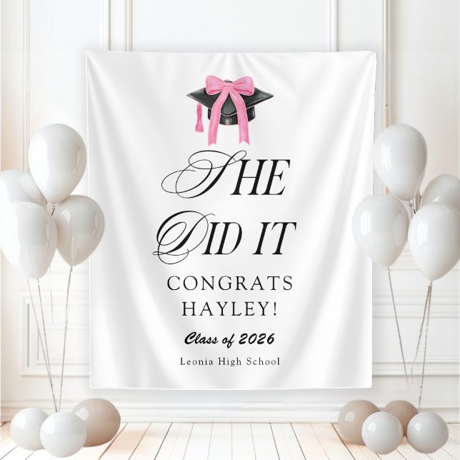 Tapete De Parede She Did It Coquette Girly Graduation Party (Criador carregado)