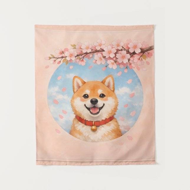 Tapete De Parede Shiba Inu & Sakura Tapestries (Frente)