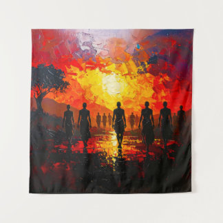 Tapete De Parede Silhouettes at Sunset: Fiery Horizon Walkers