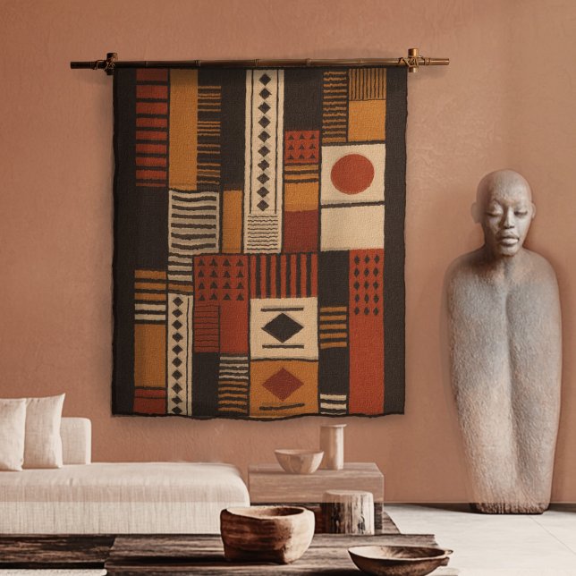 Tapete De Parede Silhueta Afrocentrica Moderna em Terracota Boho (Criador carregado)