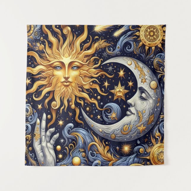 Tapete De Parede Silhueta Celestial Meia-Noite Sol e Lua (Frente)