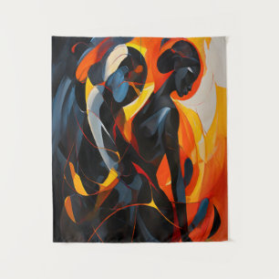 Tapete De Parede Silhueta Elegante de Abstrato em Arte Fiery Tones
