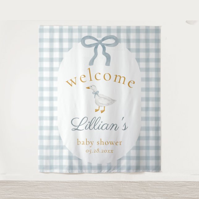 Tapete De Parede Silly Goose Blue Baby Shower Welcome Backdrop  (Frente)