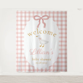 Tapete De Parede Silly Goose Pink Gingham Girl Baby Shower Backdrop