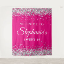 Silver Glitter Hot Pink Sweet 16 Aniversário Bem-v