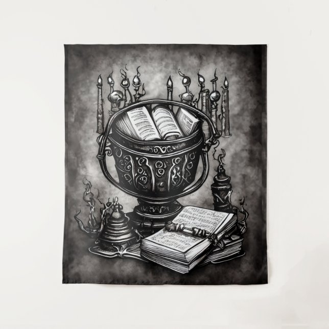 Tapete De Parede Silvery Steampunk Cauldron Spellbooks and Potions (Frente)