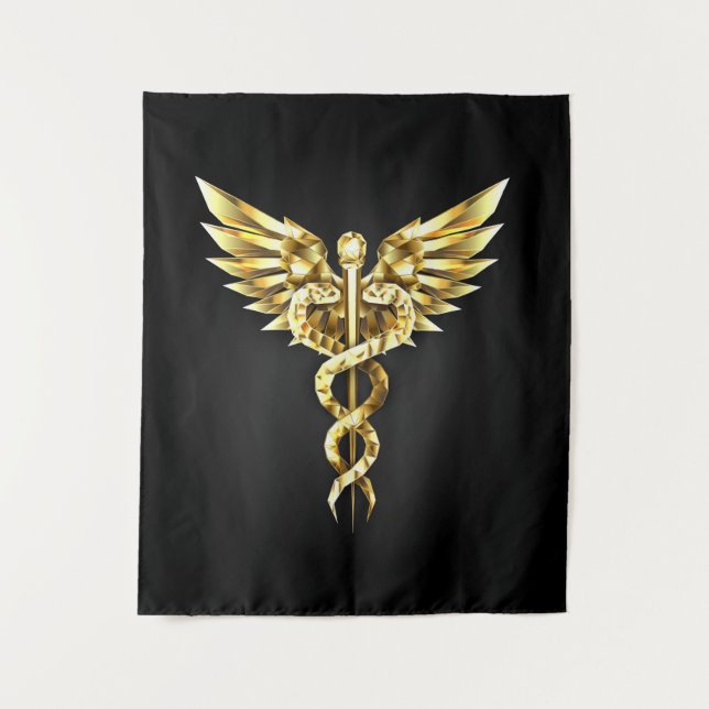 Tapete De Parede Símbolo Caduceu Poligonal Dourado (Frente)